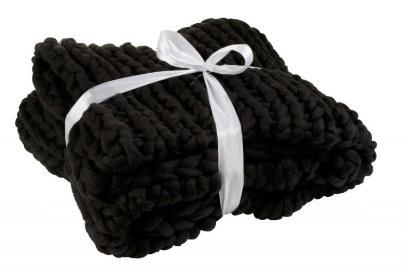 HAND KNITTED PLAID BLACK - BLANKETS, TOWELS